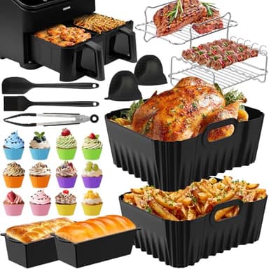 Airfryer Zubehör für COSORI Heißluftfritteuse Zubehör Dual Zone 8.5 L,27PCS Silikonform Heißluftfritteuse Zubehör für COCOSI 8.5L/Ninja SL400EU SL400EUCP 9.5L Airfryer Silikonform BPA-Frei