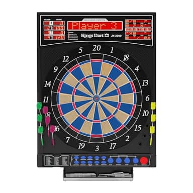 Kings Dart Elektronische Dartscheibe Profi Turnier JX-2000 | Turnierscheibe inkl. 24 Dartpfeilen | 41 Spiele, über 200 Spielvarianten | Laufschrift + Sound | extra dünner Spider