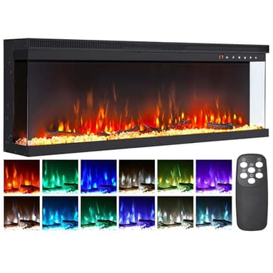 INMOZATA 50 Zoll/127cm Elektrokamin mit Heizung 900/1800W 3-in-1 Elektrischer Kamin Panorama-Sichtfenster Elektrisch Kaminofen mit 12 Flammenfarben, Einstellbarer Thermostat