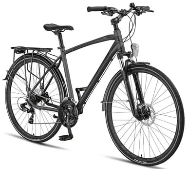 Licorne Bike Premium Touring Trekking Bike in 28 Zoll Aluminium Scheibenbremse Fahrrad für Jungen, Mädchen, Damen und Herren - 21 Gang-Schaltung - Mountainbike - Crossbike (Herren, Anthrazit)