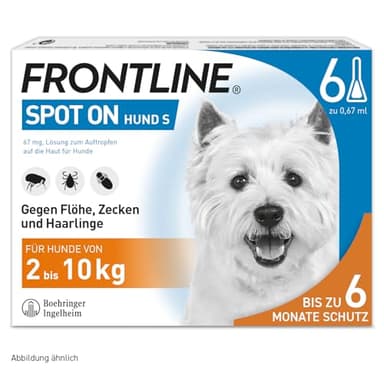 FRONTLINE Spot ON Hund S gegen Zecken, Flöhe & Haarlinge (kleine Hunde 2 bis 10 kg) - 6X Pipetten für bis zu 6 Monate Schutz - wasserfest