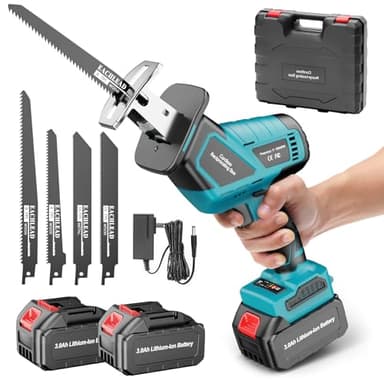 Yofuly Akku Säbelsäge für Ma-kkita 18V 21V Akku, Reciprosäge mit 2x 3000mAh Akku und Ladegerät, Elektrisch Fuchsschwanz Säge mit 3500SPM 6 Variabler Drehzahl Universalsäge für Holz, Metall