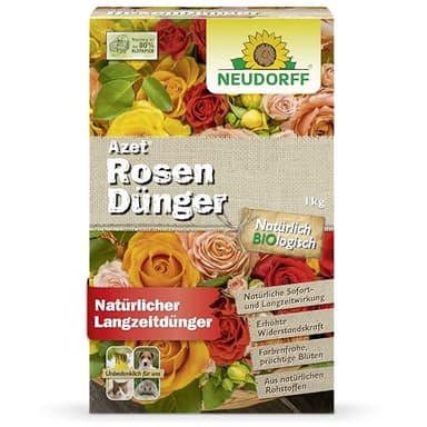 Neudorff Azet RosenDünger – Bio Rosendünger mit 100 Tagen Langzeitwirkung sorgt für langanhaltend farbenfrohe Rosen, Stauden und Blütenpflanzen, 1 kg
