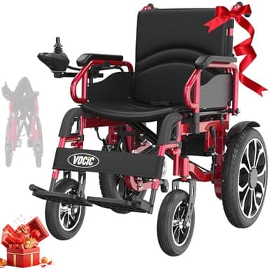 VOCIC V56 Rollstuhl Elektrisch Faltbar Leicht,30KM Elektrischer Rollstuhl bis 150KG,Outdoor Elektrorollstuhl mit 40CM Gummi Luftbereifung für all Gelände,2026 NEW (Passion Red)
