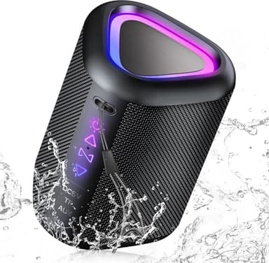 aowoka Bluetooth Lautsprecher mit Licht, 2025 Musikbox Tragbarer Box, Bluetooth 5.4, 30 St, Verbesserter Bass, IPX7 Wasserdicht, Outdoor Lautsprecher für Reisen, Sport, Party, Radfahren