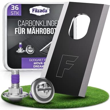 Filzada® 36x Mähroboter Messer Schwarz Carbon inkl. Schrauben - kompatibel mit Mova Mähroboter Klingen & Dreame - Geeignet für Dreame A2, A1 Pro/Ersatzklingen geeignet für Mova Lidax Ultra 1000 uvm.
