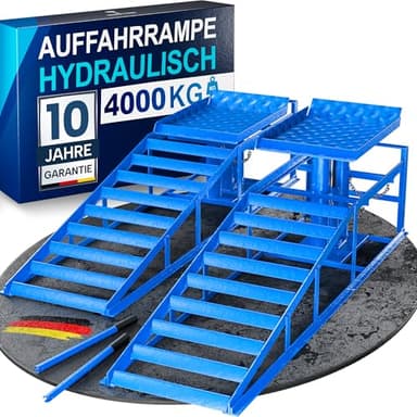 WERKTHOR hydraulische Auffahrrampe PKW - [2er Set] Auffahrrampen mit Sicherheits-/ Überdruckventil [<4T] - Höhenverstellbare Rampe Auto - Hebebühne Auto