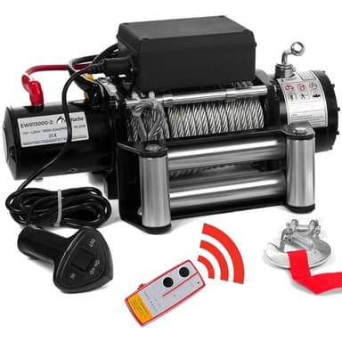 ROTFUCHS Elektrische Seilwinde 12v mit Funkfernbedienung – 5909 kg 13000 lbs, 6 PS Power Offroad 4x4 Motorwinde Bergewinde Forst Seilzug mit Stahlseil