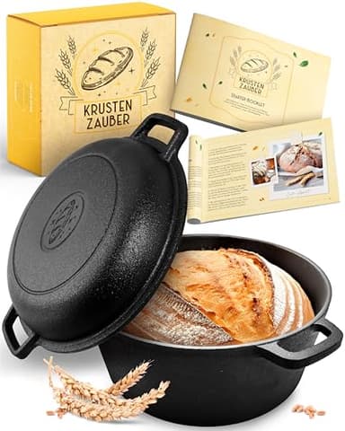 KRUSTENZAUBER Gusseisen Topf als Schmortopf mit Deckel - 26cm Dutch Oven als Gusseisen Bräter oder Brotbacktopf - Backofengeeigneter Gusseisentopf Cast Iron Pot als hochwertiger Kochtopf inkl. Rezepte