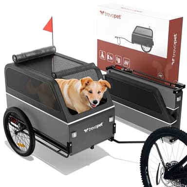 Trevopet® Hundeanhänger für Fahrrad XL – Faltbarer Hundefahrradanhänger mit Rampe, Federung & Kupplung – Fahrradanhänger Hunde bis 45kg – Wasserdicht – Kompatibel mit E-Bikes – Grau