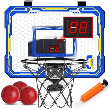 Mini Basketballkorb Indoor für Kinder Zimmer, Basketballkorb Wandmontage mit Elektronische Anzeigetafel und 3 Balls, Basketball Sport Spielzeug, Basketballkorb Geschenk Junge 6-8 8 9 10 11 12 Jahre
