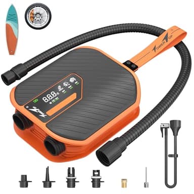 TowerTop 10500mAh SUP Pumpe Akku 50PSI Elektrische Luftpumpe Akku, Zweistufen-Betrieb Aufblasen & Ablassen, Kühlventilator, 8 Düsen, HD-LCD-Display für SUP Boards, Luftmatratzen, Kajaks, Autoreifen