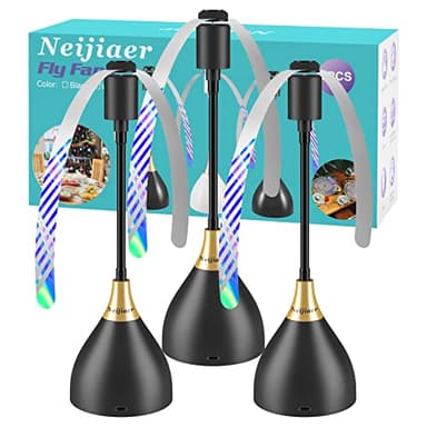 Neijiaer 3er Fliegenwedler, USB C Fliegenabwehr mit Schalter | Automatischer & biegbarer Fliegenvertreiber mit Haken | Soft-Stop | Fliegen, Mücken und Wespen dauerhaft vertreiben - Schwarz