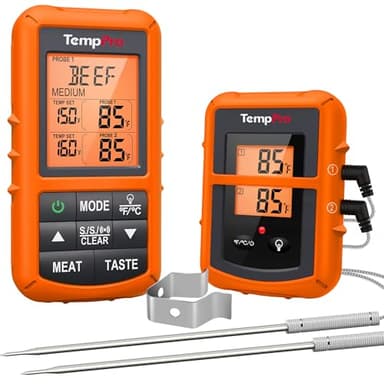 ThermoPro TP20 Digital Funk Bratenthermometer 150m Reichweite Grillthermometer Ofenthermometer Thermometer Wireless mit 2 Temperaturfühlern für BBQ, Ofen und Grills