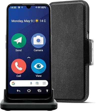 Doro 8200 Plus 4G Smartphone, entsperrt, für Senioren, wasserfest, Dreifachkamera 16 MP, Display 6,1 Zoll, Navigationstaste mit GPS, Schutzhülle mit Ladestation