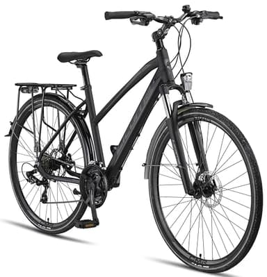 Licorne Bike Premium Touring Trekking Bike in 28 Zoll Aluminium Scheibenbremse Fahrrad für Jungen, Mädchen, Damen und Herren - 21 Gang-Schaltung - Mountainbike - Crossbike (Damen, Schwarz)