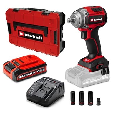 Einhell Professional Akku-Schlagschrauber TP-CW 18/350-C Li BL Kit PXC (18 V, 350 Nm Drehmoment, 600 Nm, Brushless, Außenvierkant-Aufnahme, inkl. 4,0 Ah PLUS Akku, Ladegerät, E-Case S-F & Nuss-Set)