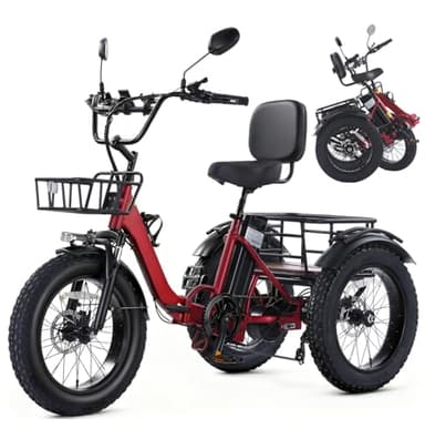 Broobey 20″ Fat Tire E-Bike Dreirad für Erwachsene & Senioren Faltbares Elektrodreirad mit Differential, 48V Akku, 90 km Reichweite, 200 kg Zuladung & Doppelkorb
