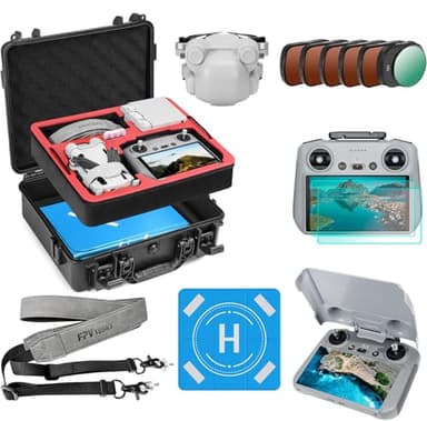 FPVtosky Zweilagig Wasserdicht Koffer für DJI Mini 4 Pro | ND Filter Set | Landepad | Lanyard | RC-2 Sonnenblende | RC-2 Bildschirmschutz,für DJI Mini 4 Zubehör (7 in 1 Kit)