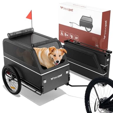 Trevopet® Hundeanhänger für Fahrrad XL – Faltbarer Hundefahrradanhänger mit Rampe, Federung & Kupplung – Fahrradanhänger Hunde bis 45kg – Wasserdicht – Kompatibel mit E-Bikes – Shwarz