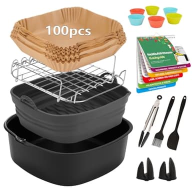 15-Teiliges Heißluftfritteuse Zubehör für COSORI Turboblaze 6L Airfryer 5,5L 6,2L, BPA-frei Airfryer Zubehör für COSORI 5.5L 6L 6.2L, Philips Airfryer 5000 serie XXL 7,2L 7,3L, Ninja, Tefal