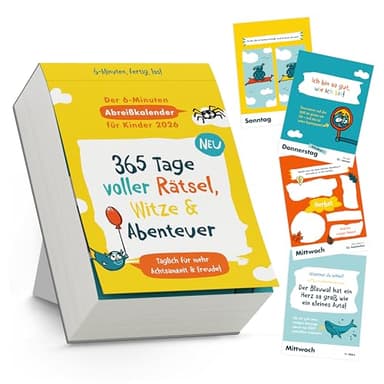 6-Minuten Abreisskalender 2026 Kinder – 365 Tage Spiel, Spaß, Rätsel & Achtsamkeit – pädagogisch wertvoller Kinder Kalender – zum Aufstellen oder Aufhängen