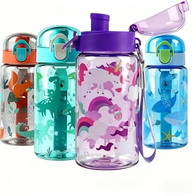 ZenithyrEn Trinkflasche Kinder ab 6 Jahren Auslaufsicher, 550ml BPA-Frei, Kinder Wasserflasche für Schule und Reisen, mit abnehmbarem Tragegriff(Grün)