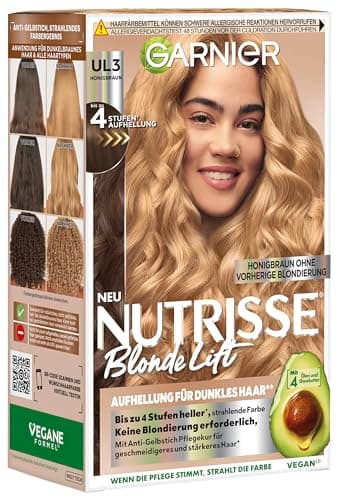 Garnier Nutrisse Blonde Lift Aufhellung für dunkles Haar in Honigbraun mit 4-Stufen-Aufhellung ohne vorherige Blondierung, 1 Stück