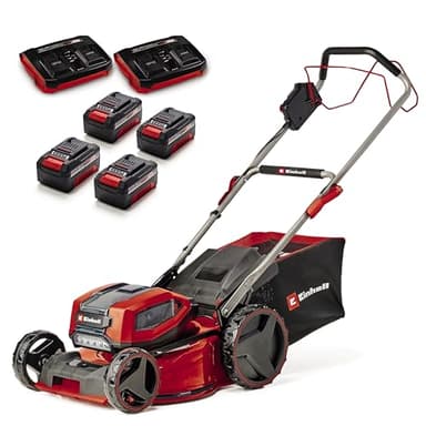 Einhell Akku-Rasenmäher GP-cm 36/47 S Li BL Kit Power X-Change (36 V, 47 cm Schnittbreite, bis 700 m², Brushless, 65 L Fangkorb, Radantrieb, inkl. 4X 4,0 Ah + 2X Twincharger)