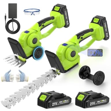 VOERJIA Akku-Heckenschere 21V, 2-in-1 Grasschere & Strauchschere mit 2X 2.0Ah Akkus und LCD-Display, leistungsstarker Motor der 650W-Klasse, 130/220 mm Klingen für präzise Rasenkanten und Hecken