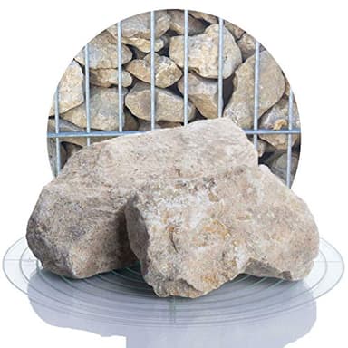Schicker Mineral Kalk Gabionensteine beige 25 kg, Bruchsteine, farbechtes Naturprodukt, Steine als Füllmaterial für Gabionen, Gartendeko, Gabionenzäune, Gabionensäulen (60-120 mm)