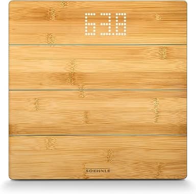 Soehnle Style Sense Bamboo Magic, digitale Holzwaage aus echtem Bambus, Waage mit unsichtbarem Display, top lesbare LED-Anzeige, Körperwaage für ein warmes Fußgefühl, Personenwaage bis zu 180 kg