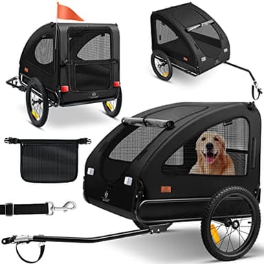 KESSER® Hundeanhänger Fahrrad XL, Faltbarer Hundefahrradanhänger mit 20" Luftreifen, robuste 600D Oxford Belüftungsfenster, SmartSpace Klappsystem + Fahne & Transporttasche, Stabiler Fahrrad Anhänger