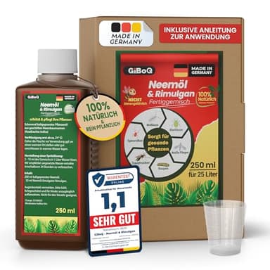 GiBoQ 100% natürliches Neemöl [250] ml – mit Emulgator für gesunde Pflanzenpflege | Zur Anwendung bei Trauermücken (Fungus Gnats) & Blattläuse | Hält Schädlinge fern | Für Garten & Zimmerpflanzen