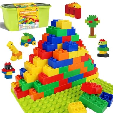 shineFinder Großen bausteine Set, Kompatibel mit Duplo Steine | Lernspielzeug mit Steinebox+ 2 Grundplatten | Kreatives Bauset Geschenk für Jungen Mädchen ab 3 Jahren