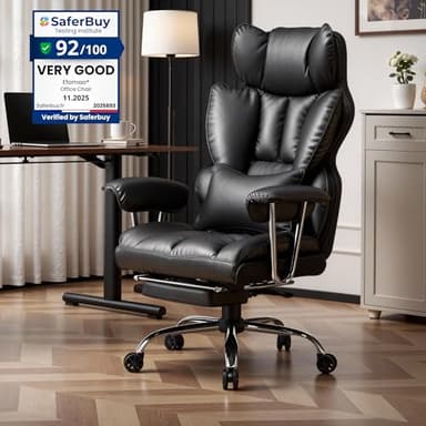 Efomao Bürostuhl, Chefsessel Ergonomischer bis 200kg, PU-Leder Schreibtischstuhl mit Fußstütze und Lendenwirbelstütze, Höhenverstellbar Home Office Stuhl