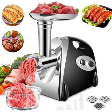 SINZUX Elektrischer Fleischwolf und Wurstmacher, 2800 W Fleischwolf und Wurststecker, Rotiert Vorwärts und Rückwärts, mit 3 Verschiedenen Schneidplatten, Wurst und Kubbe Set (Schwarz)