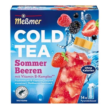 Meßmer Cold Tea Sommer-Beeren| Früchtetee | Kaltaufguss mit Vitamin B-Komplex | ohne Zuckerzusatz | 14 Pyramidenbeutel