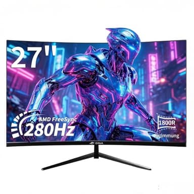 CRUA Curved Gaming-Monitor 27 Zoll 280Hz, FHD 1080P 1800R PC-Monitor, 1 ms GTG mit FreeSync, geringe Bewegungsunschärfe, Augenschutz, VESA, DisplayPort, HDMI, schwarz