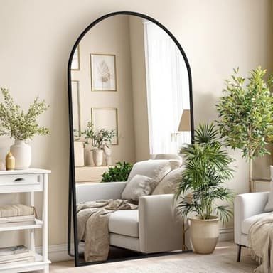 AUFHELLEN Bogen Ganzkörperspiegel 193x86cm, Gewölbter Spiegel mit Schwarz Metallrahmen Standspiegel HD Groß Bodenspiegel Wandspiegel mit Haken für Wohn-, Schlaf- und Ankleidezimmer Spiegel