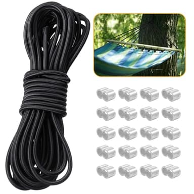 LINSOCLE Gummi für Anhängerplane 10mm, Expanderseil für Anhänger, Gummiseil Rund Schwarz Planenseil,Wetterfestes Gummikordel für Camping Sonnensegel und Poolabdeckung, 10m mit quetschhülsen