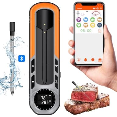 Onherm Smarte Kabellose Fleischthermometer 152m Bluetooth Grillthermometer mit Display, Hitzebeständig bis 275℃, Digitale Küchenthermometer für Backofen, BBQ-Grill, Rotisserie