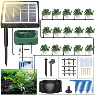 SoulBay Solar Bewässerungssystem mit Timer, Automatische Tropfschlauch Bewässerungssystem Pflanzen Bewässerung Set mit 150 cm Pumpe für Garten Balkon, Rasen, Topfpflanzen, Gemüse, Gewächshausim