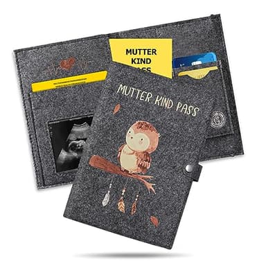 Mutter-Kind-Pass Hülle aus Filz – Eule auf Ast Design – Mit Innenfächern für Impfpass, Dokumente und Ultraschallbilder – Hochwertiger Schutz, Wunderschönes Geschenk für Schwangerschaft & Geburt