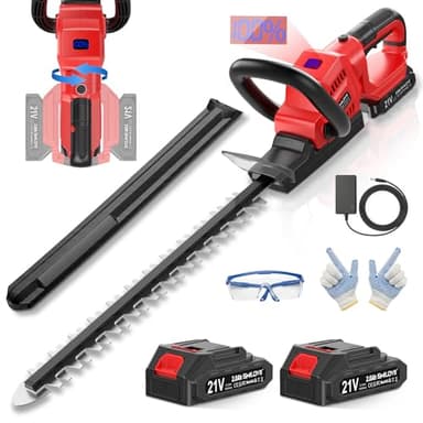 SMILOVII 21V Akku Heckenschere 50 cm Dual-Action Klinge, 2×2000 mAh Akku & Ladegerät, 850 W Elektro Heckenschneider, 180° drehbarer Griff, ergonomisch & sicherer Start für Garten, Sträucher und Hecken