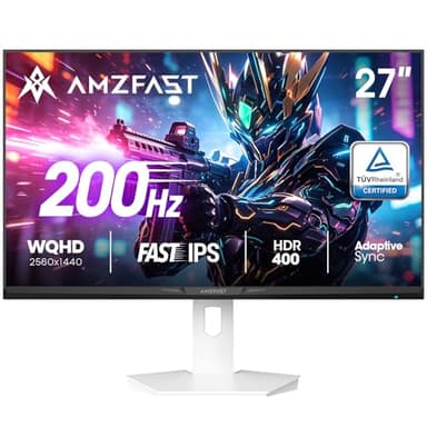 Amzfast 27 Zoll Gaming Monitor, 2560x1440 QHD, 200Hz, Fast IPS, 1ms MPRT, Adaptive Sync, 95%DCI-P3, 130%sRGB, HDR400, schlankes Gehäuse, HDMI2.0&DP1.4, VESA100x100, TÜV Rheinland Certified, AMZG27F6Q