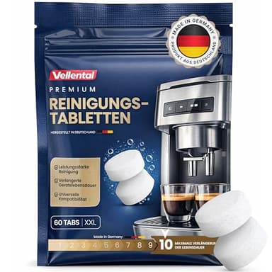Reinigungstabletten für Kaffeevollautomaten & Kaffeemaschinen (60 Stück) - Reinigungstabs für Delonghi, Siemens EQ-Serie, Jura, Krups, Bosch, Miele, Melitta, Tassimo, WMF