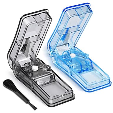 Opret Tablettenteiler für Große und Kleine Tabletten 2 Stück, Tablettenschneider Pillenteiler Pillenschneider Medikamententeiler Tablettenteiler Exakt in ein Halbes Vierteln Schneiden Blau und Schwarz