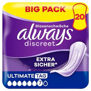 Always Discreet Inkontinenzeinlagen für Frauen Ultimate Tag 20 Stück Extra Sicher und Diskret