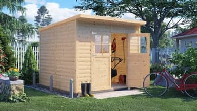 ALPHOLZ Gartenhaus Alster, Gerätehaus Holz, 251x254x210 cm, Pultdach, inkl. Fußboden, Lagerschuppen Garten, Fahrradschuppen, 6m², 19mm Wand, Naturbelassen